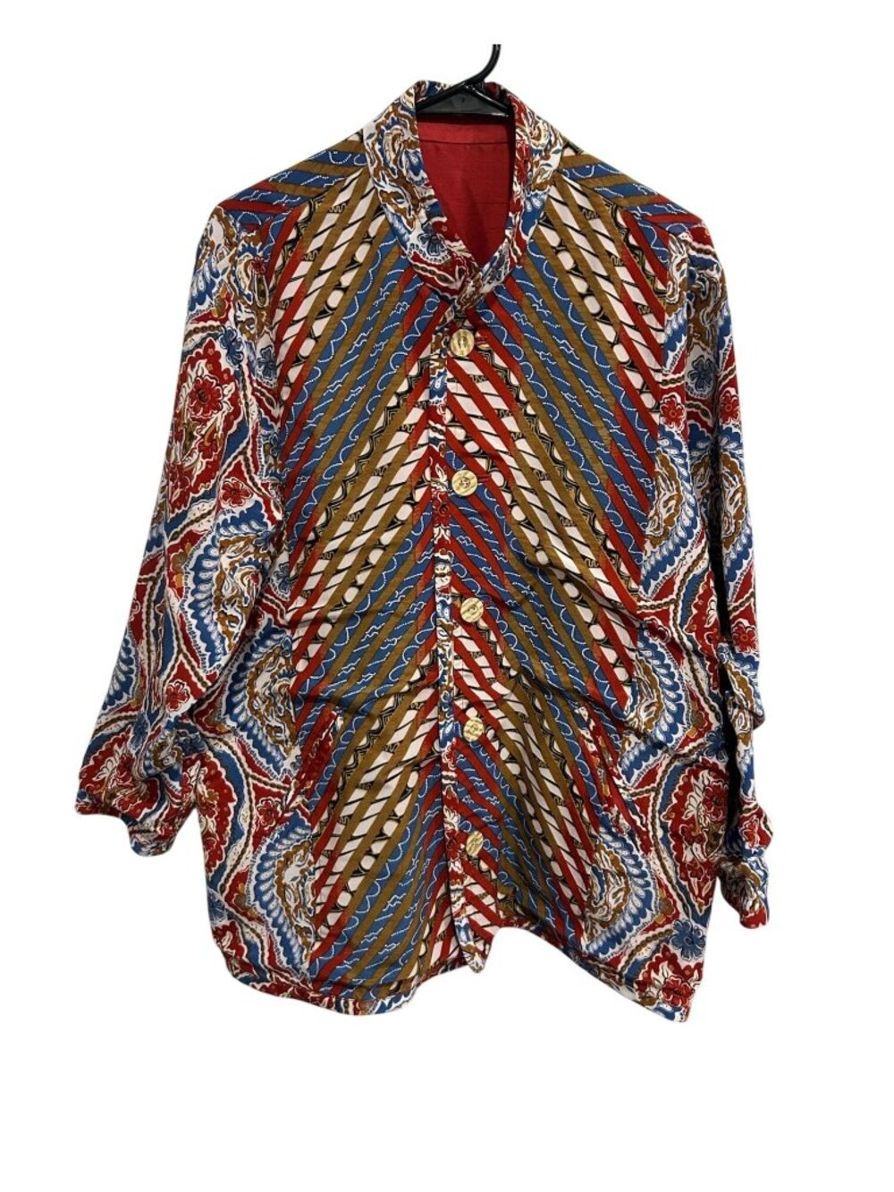 Koos Of Course Medium Reversible Silk Jacket Red Multicolor Lightweight Boho